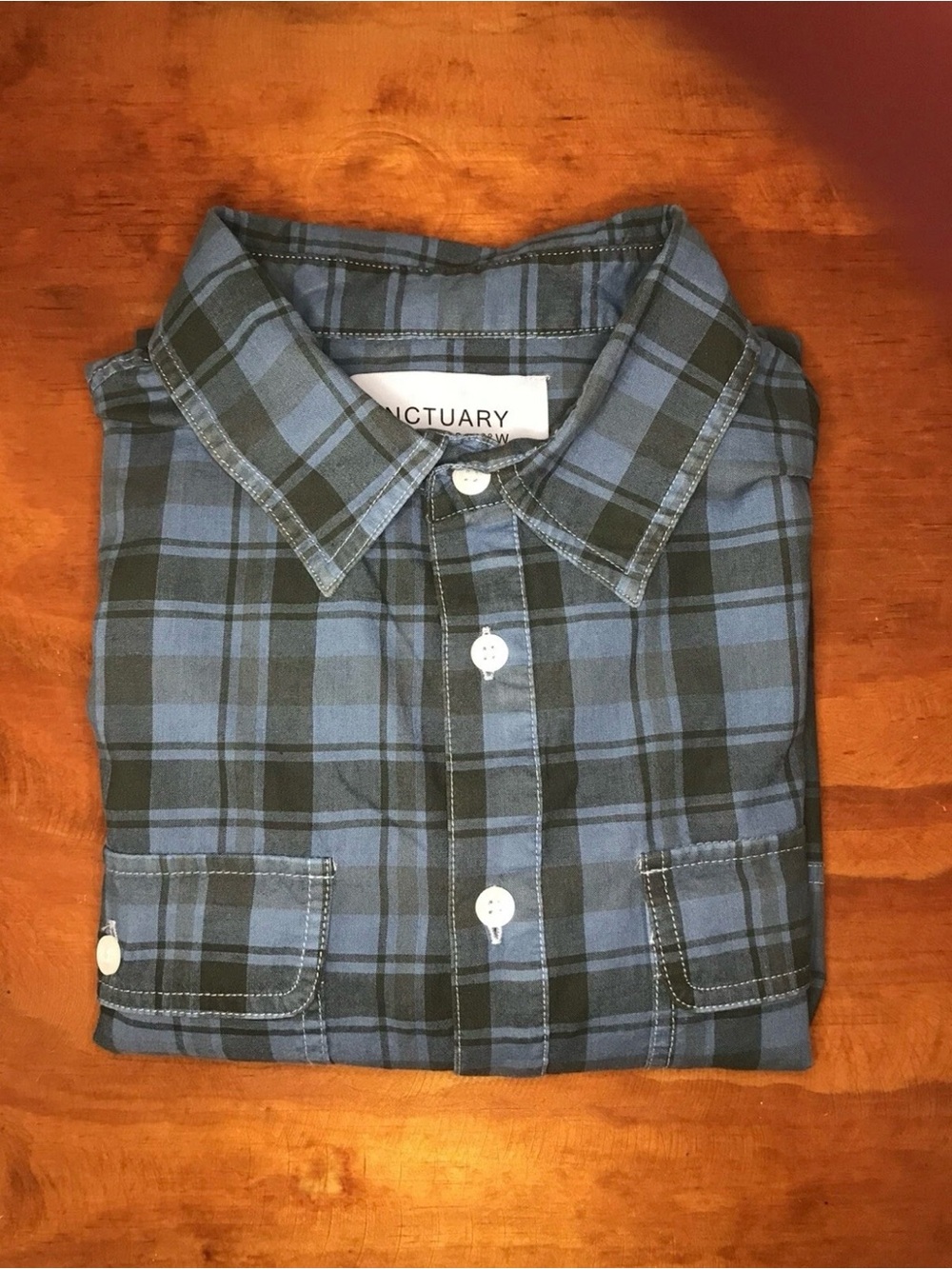 Sanctuary Los Angeles Supply Pocket Sz S Sport Shirt Mens Blue Plaid Button Up